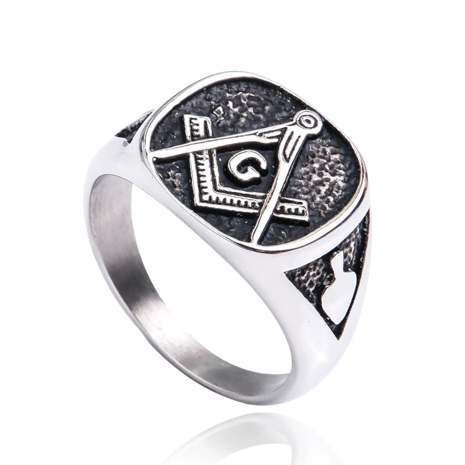 Men's Multi-Size Geometric AG Letters Stainless Steel Band Male Rings - Retro Hip-Hop Style Costume Jewelry for Casual Wear