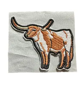 Longhorn Embroidered Hat Patch - Traditional Design with Horns and White and Orange Coloration