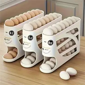 1 pack Egg Holder for Fridge, Egg container for refrigerator, Fridge Storage Organizer, Space-Saving Automatic Rolling Eggs Dispenser, 4 Tiers Fridge Egg Rack for Refrigerator Holds up to 30 pcs