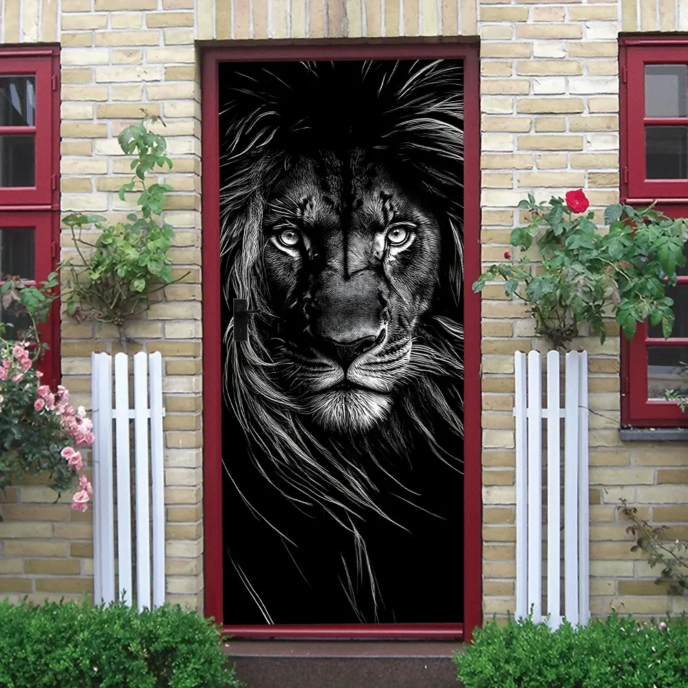 2pcs   Majestic Lion Head Wall Decal Modern Minimalist Animal Decor Sticker Self Adhesive Removable PVC Wall Art for Living Room BedroomHallway Background Wall Black and White Lion Portrait Home Deco