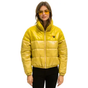 COLOR BLOCK HALF AND HALF APRES PUFFER JACKET - HONEY GLOSSY