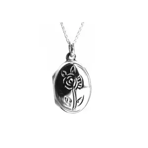 Sterling Silver Round Mini Rose Locket Pendant Necklace