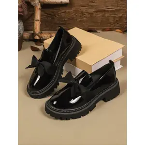 Affordable American retro style small leather shoes for women, autumn thick soled height increasing black with skirt, Mary Jane Lefu single shoes