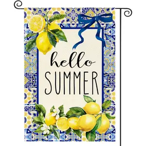 1Pc Summer Lemon Garden Flag, 12X18 Inch Double-Sided Polyester Outdoor Courtyard Printed Flag, Multifunctional Holiday Decoration Garden Flag