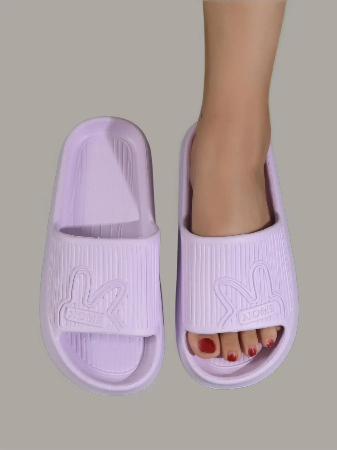 Women's Summer 2024 Cute Solid Color Cartoon Rabbit Letter Pattern Slippers, Non-slip Soft Slippers For Home Wear, Wide Band Bathroom Slippers, Shower