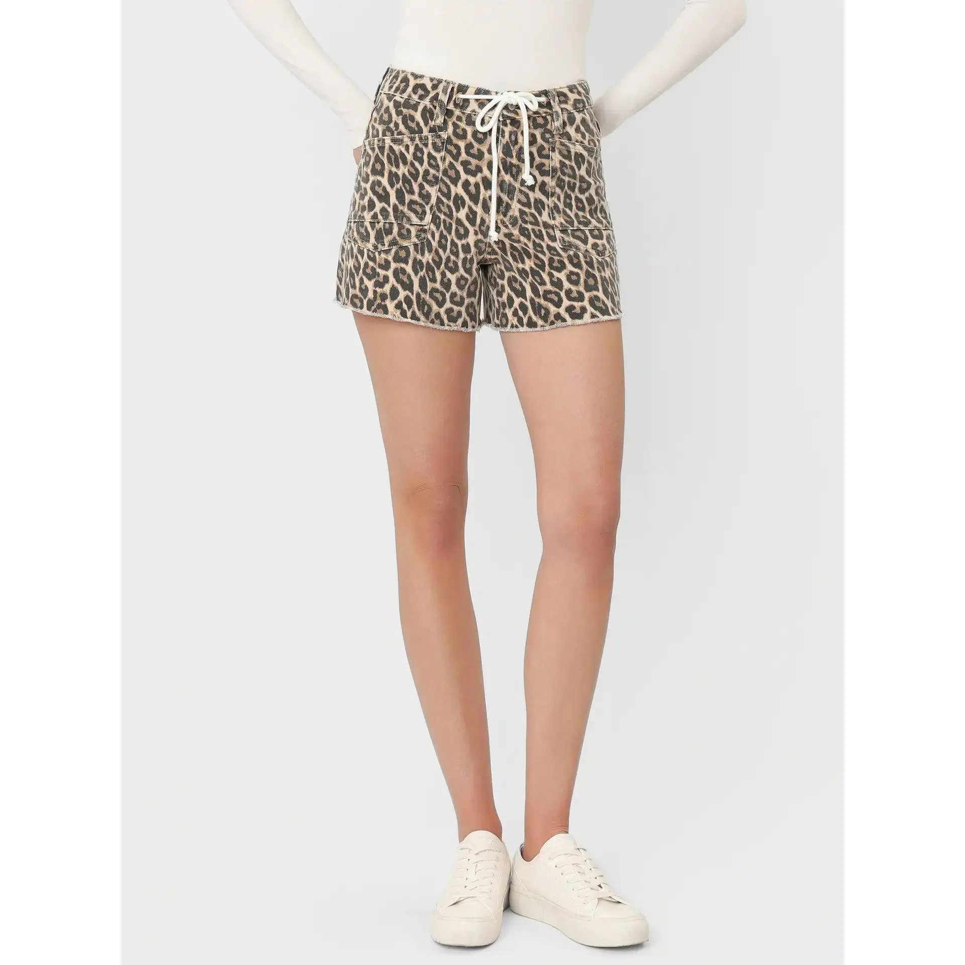 Women's Vervet High-Rise Leopard Print Drawstring A-Line Shorts - Lightweight, Breathable Fabric, Adjustable, Comfortable, Casual Relaxed Wear