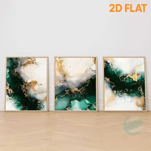 [2D Flat Printing] 3pcs/set Abstract Marble Wall Art Poster, Modern Luxury Gold Vein Canvas Painting, Emerald Green and White Ink Fluid Art Print, Contemporary Home Decor for Living Room, Bedroom, Office, Unframed