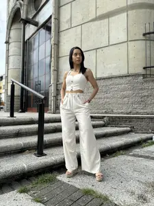 Oatmeal Halter Vest Linen Set