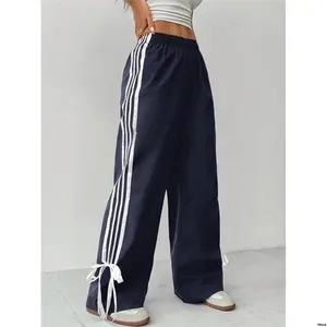 tiktokPETITELadies ContrastStripedSideSeamSimpleStyleCasualWideLegPants