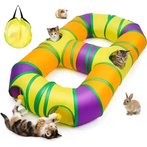 8-Shaped Collapsible Cat Tunnel for Indoor Cats, Pet Play Tunnel Tube Maze with Hanging Pom-poms & Interactive Hole for Kitten Puppy Rabbits Ferret Guinea Pig