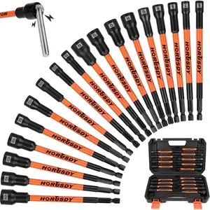 18Pcs Nut Driver Set SAE and Metric, Impact Magnetic Nut Driver for impact drill, 6 Inch Extra Long Nut Drivers, Cr-V Steel 1/4" Hex Shank Quick Change, with Storage Case
