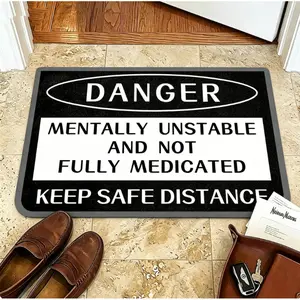 Funny Diatomaceous Earth Bath Mat  – "Mentally Unstable and Not Fully Medicated" – Ultra-Absorbent & Quick-Dry Floor Mat, Perfect Gag Gift for Man Cave, Garage, Office, Bar & Bathroom, Unique Gag Gift for Bathroom Decor