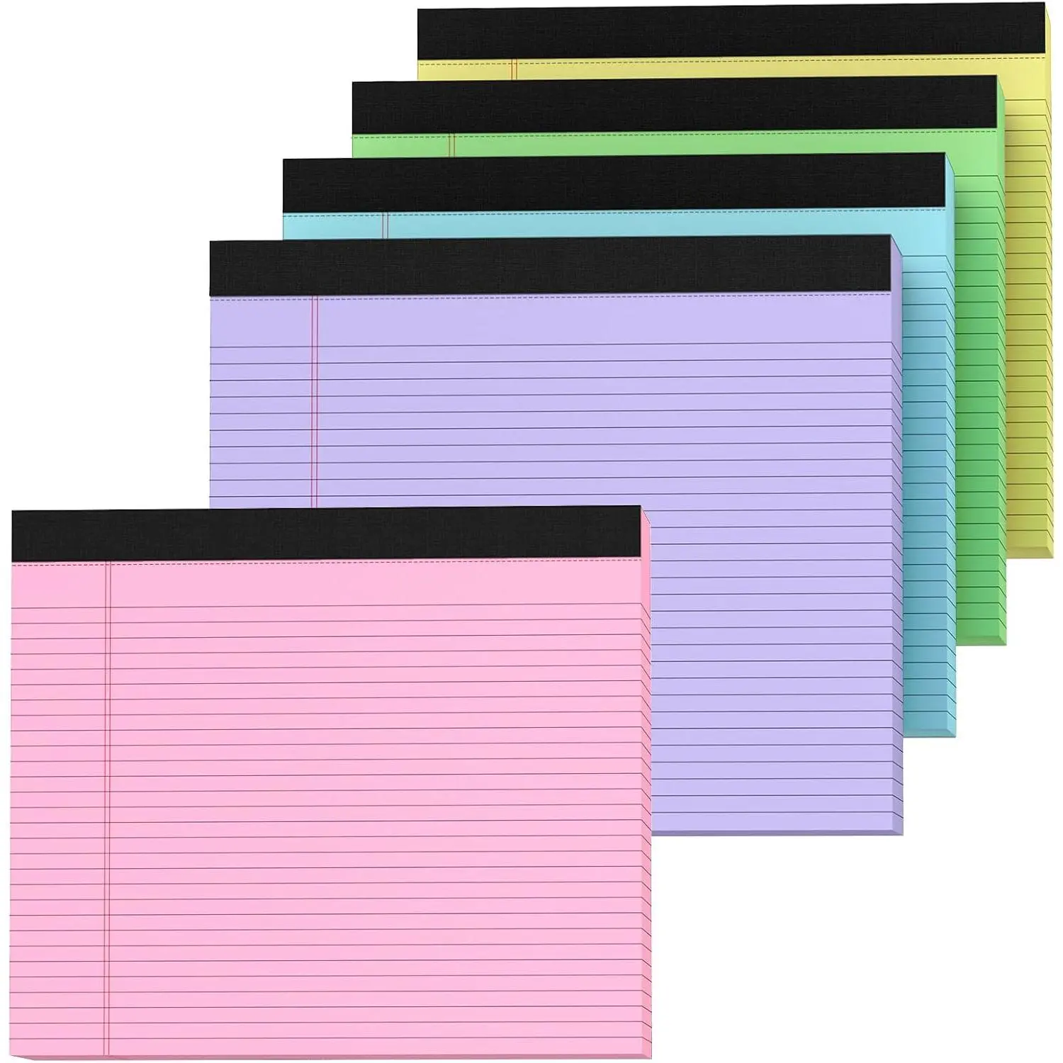 5 Pack Note Pads 11" x 9.5" Legal Pads College Ruled Notepads Colored Writing Pads Perforated Legal Pad 80GSM Legal Pad 30 Sheets Writing Pads Line Paper Pad for School, , Office