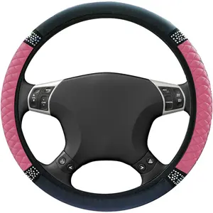 Bling Soft Leather Steering Wheel Cover, 15 Inch Stretchy Colorful Crysta Rhinestones  Steering Wheel Protector, Universal  Interior Accessories for Women ()