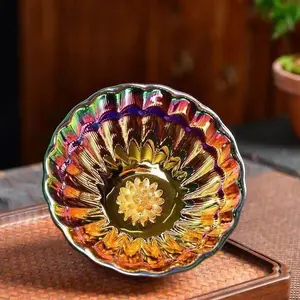 Handcrafted -fired Seven-color Jianzhan Cup, Golden Lotus Petal Base Design, Master Craftwork, Original Ore Tea Cup kiln masterpiece