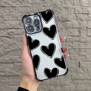 Luxury Love Heart Pattern Case for iPhone Samsung Galaxy 17Pro Max Air 16 15Plus 14 13 12 11 XR XS S25 S24 S23 S22 Cases Simple Heart Drawing Pattern All Seasons Durable Bumper, Protection Durable Phone case for Girl, Protective Silicone Cover.A109
