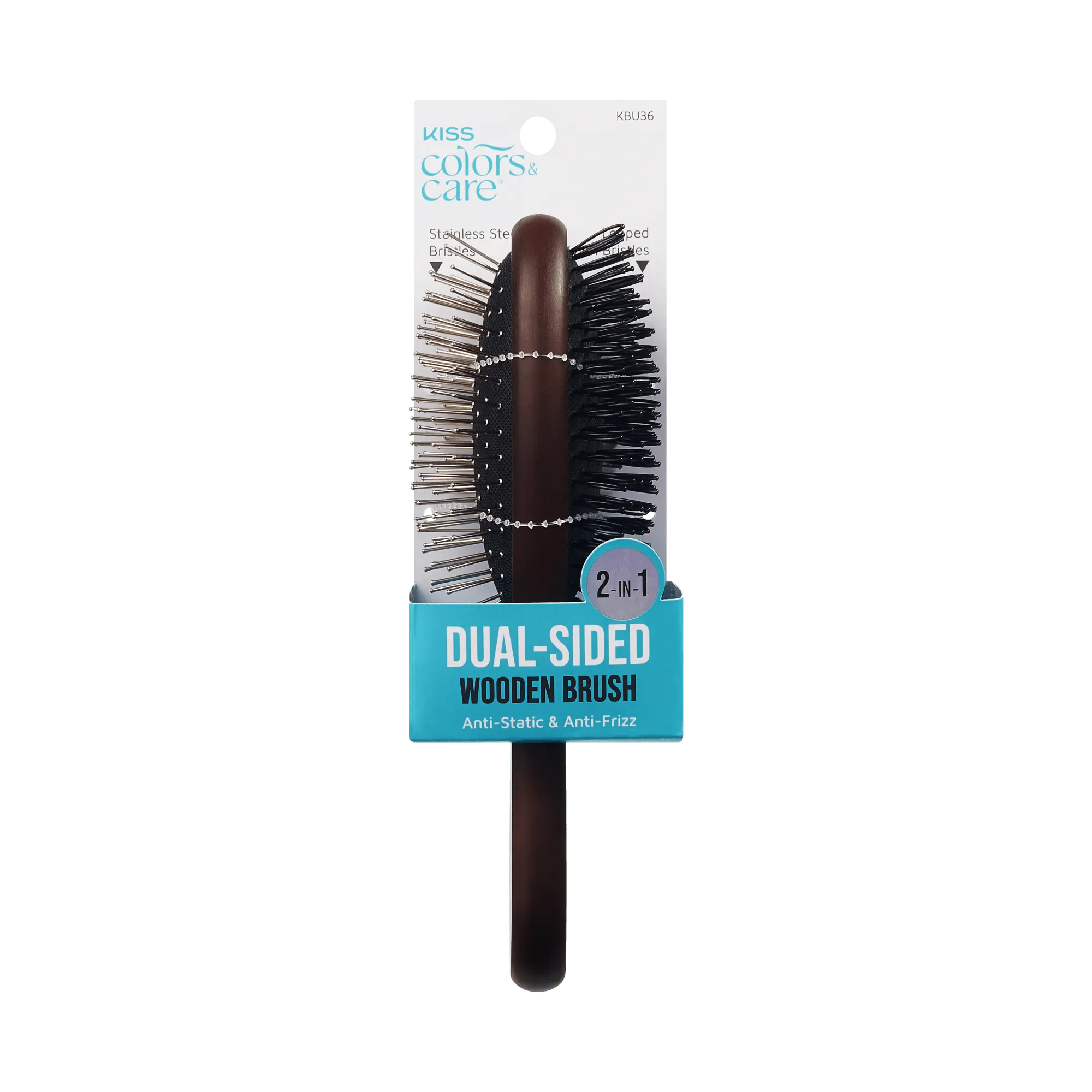 Kiss Colors & Care Dual-Sided 2-in-1 Wooden Wig Brush | Wig Detangler, Wig Styler, Anti-Static & Anti-Frizz, Hair Accessories