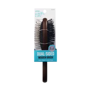 Kiss Colors & Care Dual-Sided 2-in-1 Wooden Wig Brush | Wig Detangler, Wig Styler, Anti-Static & Anti-Frizz, Hair Accessories