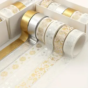 6pcs/set Elegant Gold Foil Flower Washi Tape Set for Crafting and Decorating Glue Tape