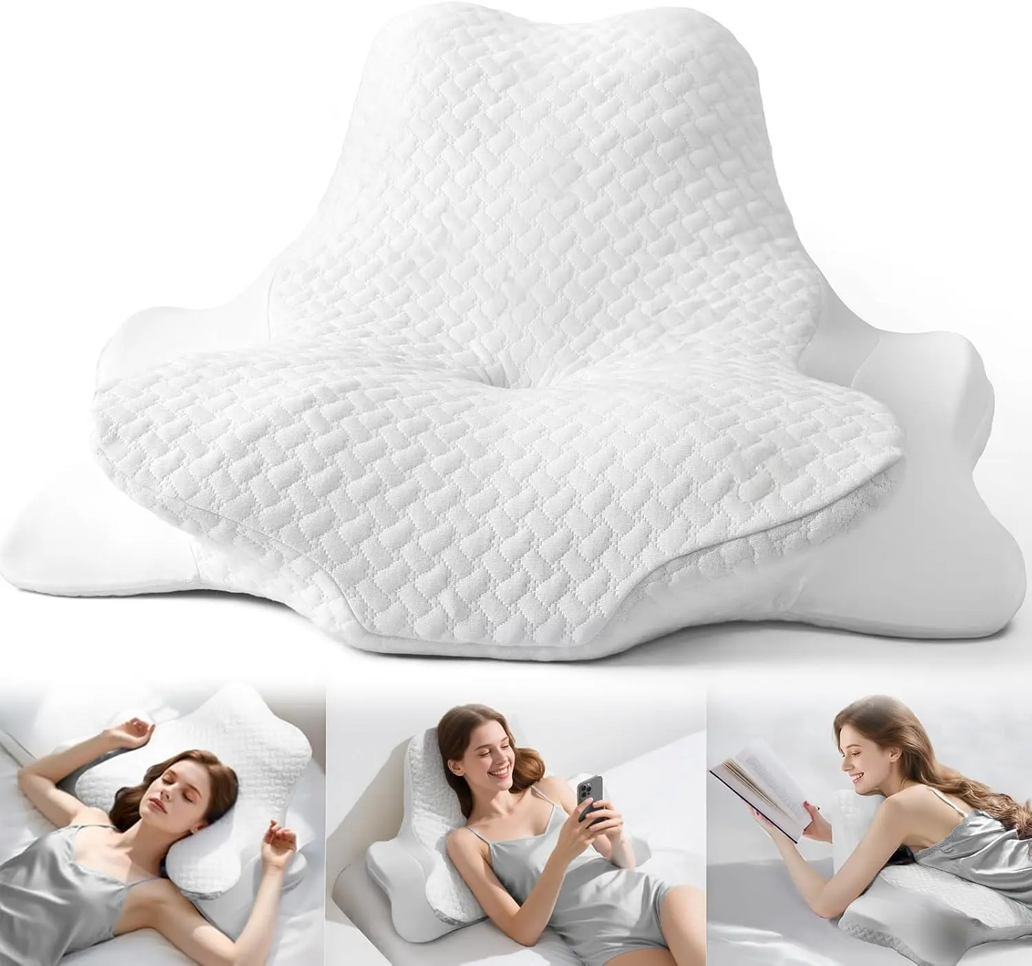 Ergonomic Contour Memory Foam Pillow, Support Cervical Pillow for Side, Back & Stomach Sleepers, Breathable Washable Pillowcase Neck Support Sleeping Pillow