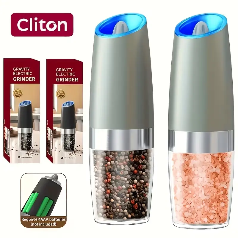 2-Pack Electric Salt and Pepper Grinder Set, Automatic Operation, LED Indicator Light, Adjustable Coarseness, Large Capacity Spice Grinder- Heavy-Duty Electric Grinder, One-Button Operation, Battery-Powered- Ideal for Kitchen
