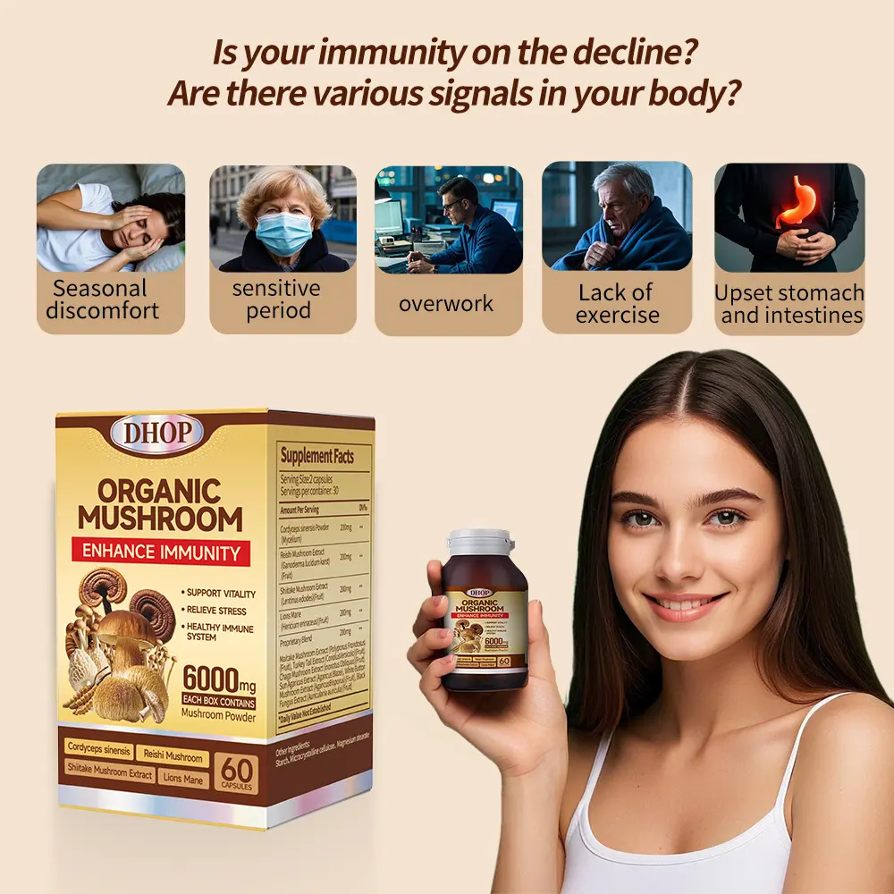 DHOP Ganoderma Hericium Mushroom Capsules Mixed Mushroom Extract Hard Capsules Strong Immunity and Good Memory Capsules