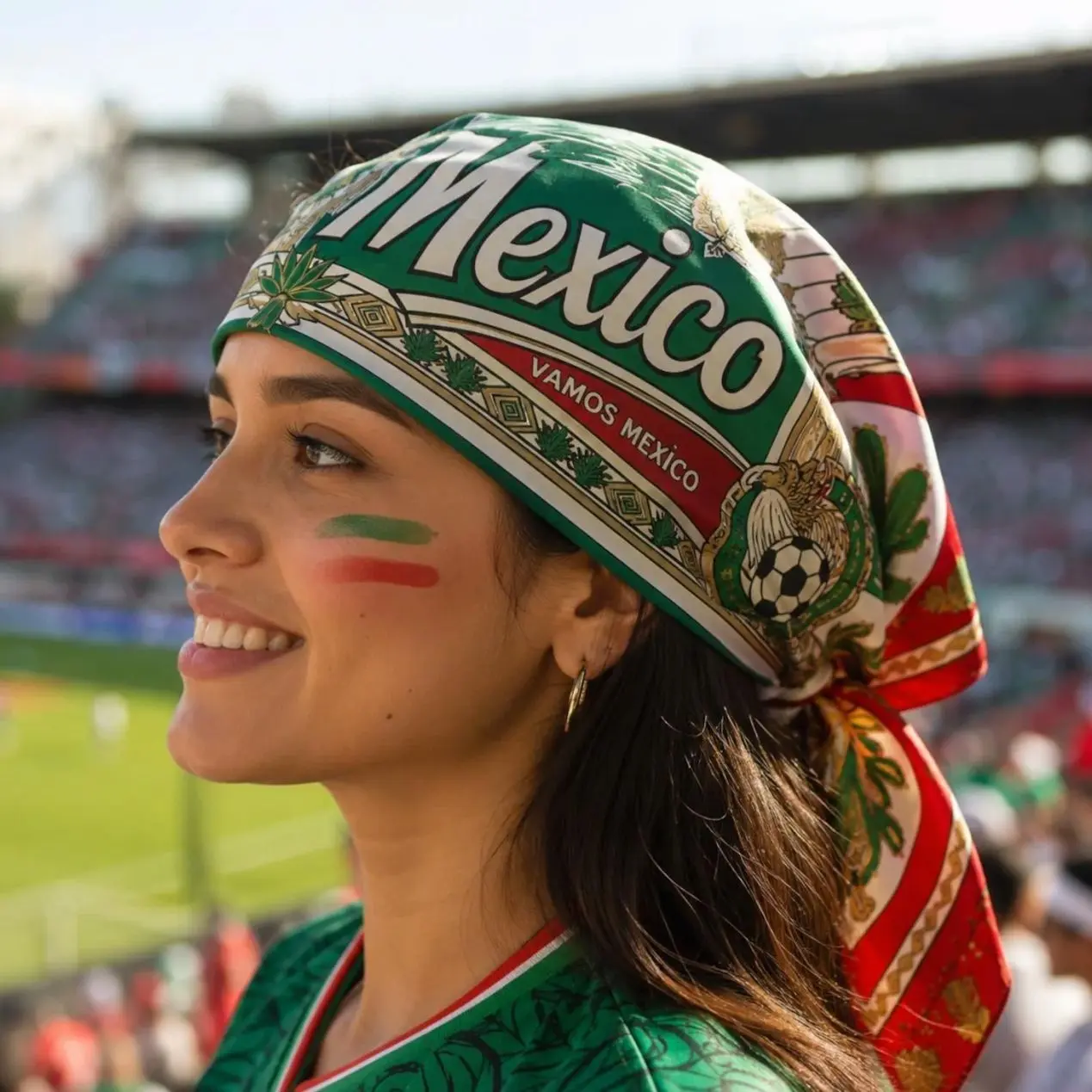 Mexico Soccer Scarf, Vamos Mexico Bandana, Satin Mexico Flag Headscarf, Mexican Pride Hair Wrap