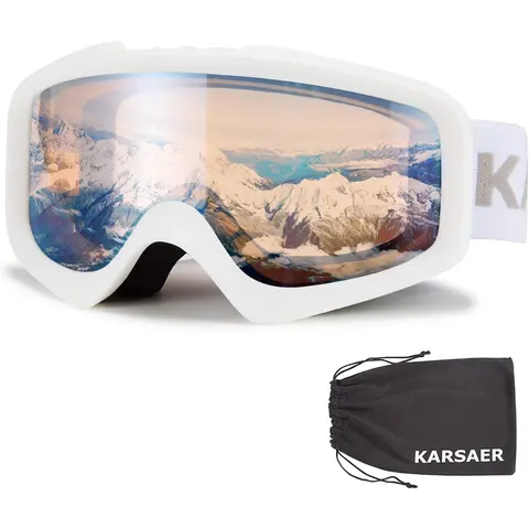 Karsaer Unisex Anti-Fog Anti-Scratch OTG Outdoor Goggles - Bendable TPU Frame, Dual-Lenses, 99% UV Protection, PC+CA Protective Gear for Skiing, Snowboarding (B7012)