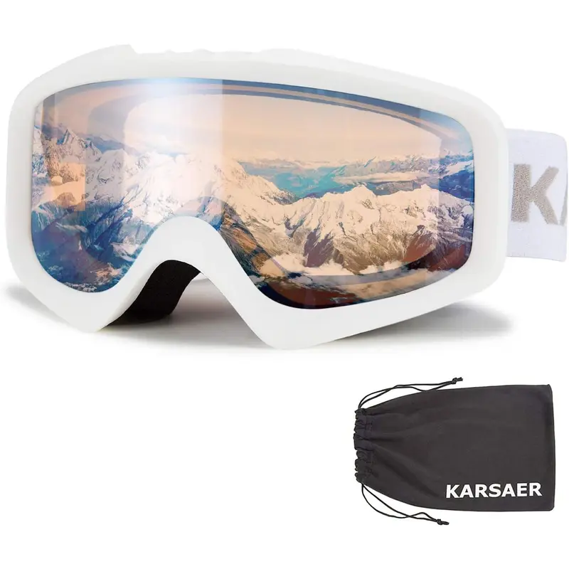 Karsaer Unisex Anti-Fog Anti-Scratch OTG Outdoor Goggles - Bendable TPU Frame, Dual-Lenses, 99% UV Protection, PC+CA Protective Gear for Skiing, Snowboarding (B7012)