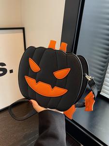 women's halloween themed pu leather crossbody bag, fashionable pumpkin design shoulder bag, cute accessories as work bag for daily use