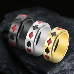 GTHIC Simple Poker Card Stainless Steel Spinner Ring Solid Color Band Ring for Men and Women Daily Wear