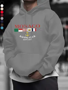 Monaco Racing Club Hoodie with Monaco Graphic & Flag Print, Comfortable Fleece Lining, Drawstring Hood, Casual Streetwear for Fans, Graphic Hoodies