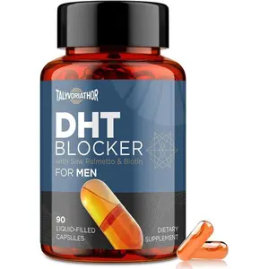 DHT Blocker for Men Hair Growth Supplement – Saw Palmetto & Biotin Formula – Supports Hair Regrowth & Reduces Hair Loss – Liquid-Filled Herbal Capsules – 90 Capsules