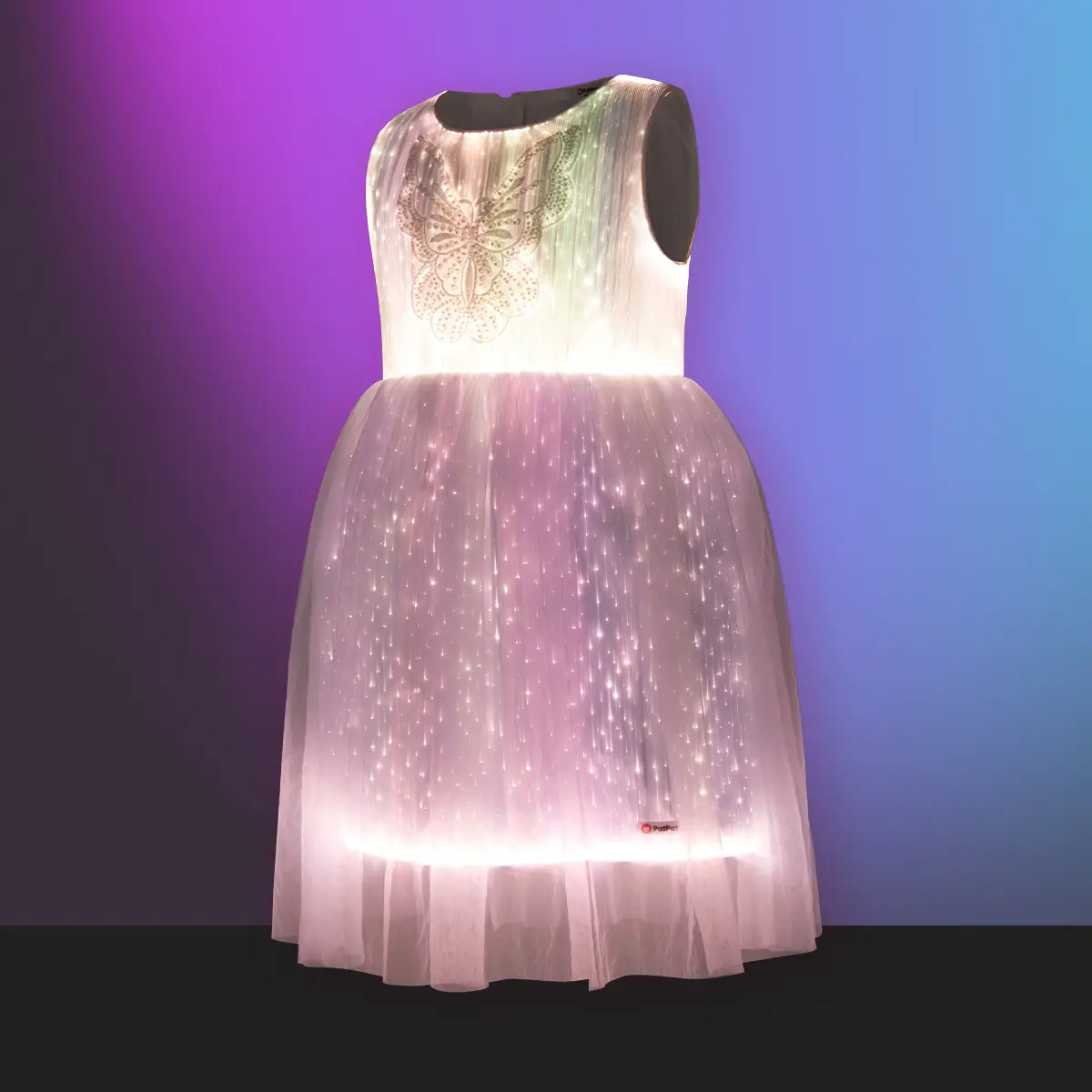 PatPat Go-Glow Sequined Butterfly Dress: Safety-Guaranteed Glow, Bright Multi-colors, Glotech, Machine-washable for Parties & Events