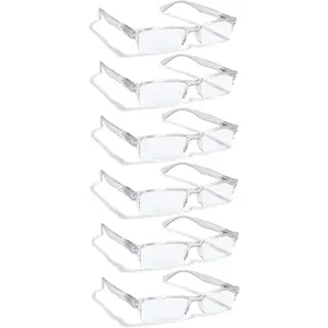 6 Pack Reading Glasses, Clear Half Rim Frames, for Men and Women, with Comfort Spring Loaded Hinges, Clear, 6 Pairs (+1.0-2.00) Durable White Half Rimmed Readers Universal