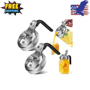 Mason Jar Pour Spout Lid Stainless Steel with Handle, Wide Mouth Pour Spout Flip Cap Lids