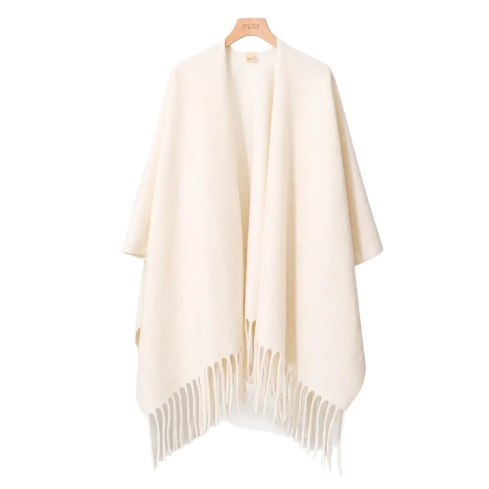 White   wool slit shawl