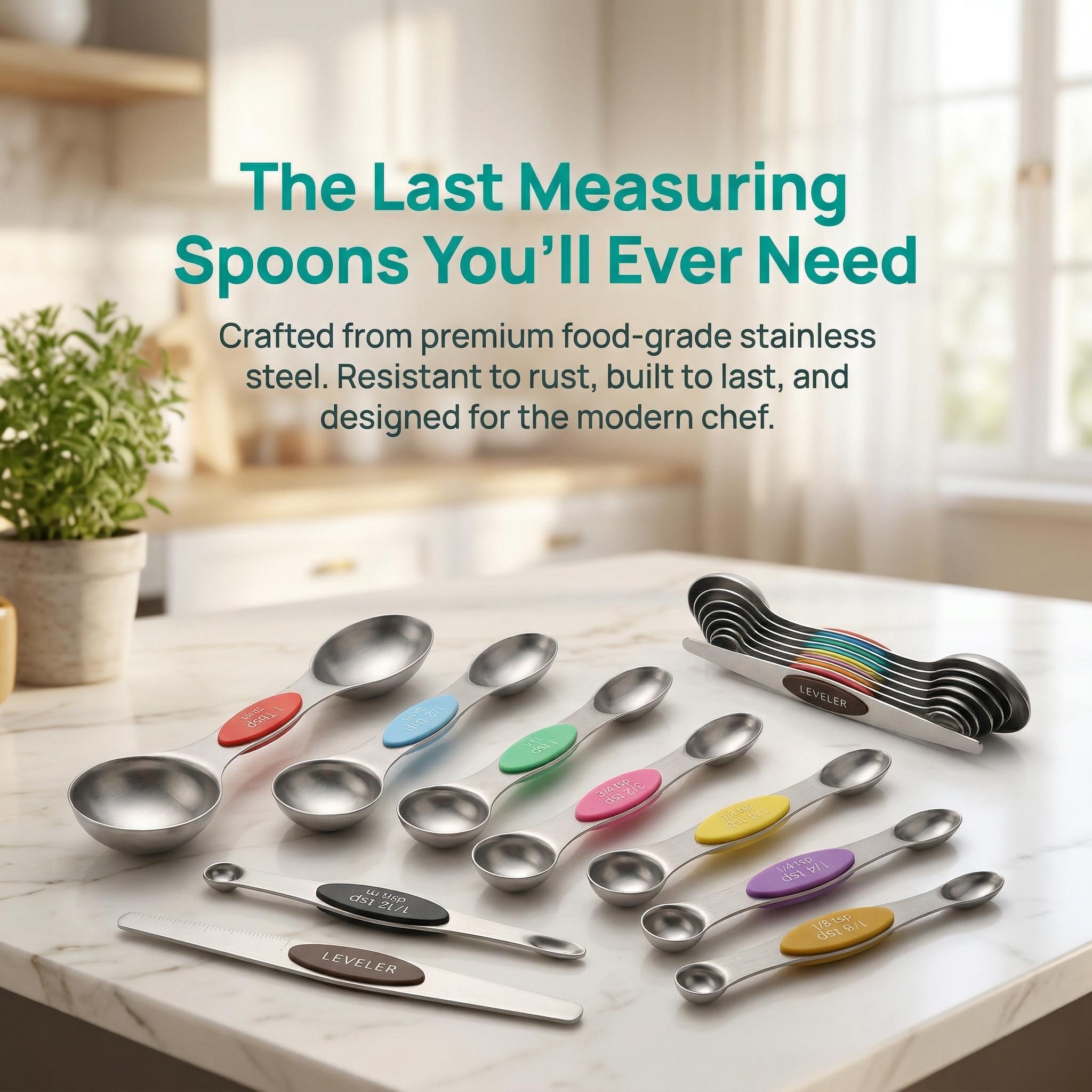 Modern Stainless Steel Magnetic Measuring Spoon Set, Household Food Grade Kitchenware Measuring Spoon, Home Essentials Kitchen Gadgets Double-ended Coffee & Baking Tool, Accurate Scale Measuring Utensils, Home Kitchen Cooking Gadgets