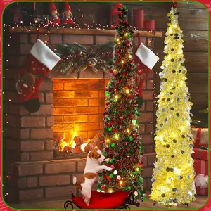 Foldable Christmas Tree, & LED Lights, Timer Function, Adjustable Flashing Modes, Indoor Outdoor Decoration, Festive Decorations