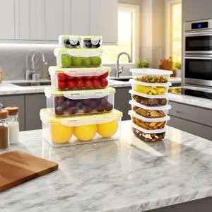 Food storage container set of 12 pieces, with a lid, four-sided snap-seal closure, suitable for storing food and organizing items. Extremely large capacity; can be placed in the refrigerator and heated in the microwave.