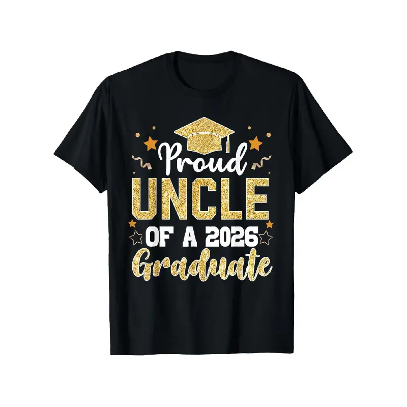 Unisex 2026 Proud Uncle of a Graduate Graphic Vintage Tee (Style 1) - Men's Casual Short-Sleeve Round-Neck Cotton Foldable Top, Graduation Season Gift, All Seasons Childrens Day Apparel