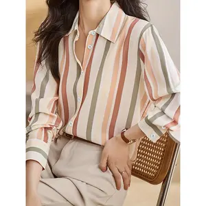 Striped Print Button Front Shirt, Vintage Long Sleeve Shirt For Spring & Fall, Women's Clothing