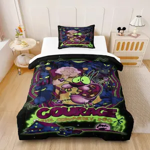 Courage the Cowardly Dog Comforter Set, 2/3-Piece (1 Comforter + 1-2 Pillowcases), Soft Microfiber Bedding – Ideal for 90s Cartoon Fans, Teens & Horror-Comedy Lovers, Perfect for Bedrooms, Dorms & Retro Themed Spaces