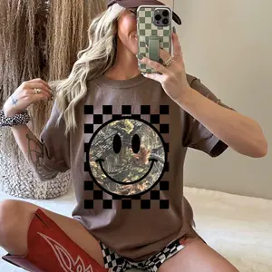 Comfort Color Checkered Camo Happy Face Camo T-Shirt Unisex for Men & Women