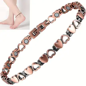 1pc Women's Copper Anklet, Pure Copper Magnetic Ankle Bracelets for Women Jewelry Lovely Heart Design with Adjust Tool, Stylish Jewelry, Magnetic Bracelet, Feminine Accessory, Elegant Design, Highquality Metal, Handmade Jewelry, Charm Anklet, Adjustable A