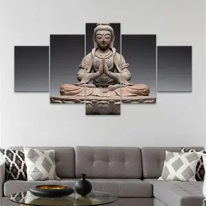 5 Counts Unframed Canvas Poster, Meditating GuanYin Statue Poster, Exquisite Poster, Perfect Living Room Decoration, Modern Home Decoration, Modern Art, Fashion Family Poster, Wall Art Decoration, Odorless, Waterproof, Artwork