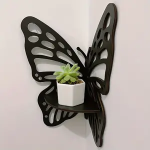 Vintage Animal Theme Butterfly Shaped Floating Shelf - Wood Wall Hanging Corner Shelf with Painted Finish for Various Room Types fengshui ornament silk  flowers farmhouse kitchen cute decoration  Wooden 1Pc friend gift idea desktop fidget coffee lover cow