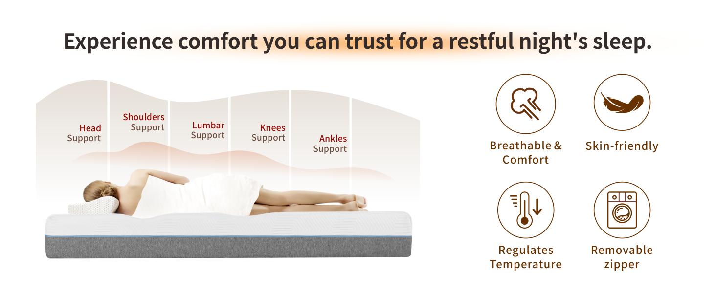 Mattress Gel Memory Foam Queen Size Mattresses in a Box for Back Pain Relief, Firm Foam Bed-Mattress for for Cool Sleep, CertiPUR-US Certified