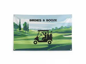 Birdies And Booze Flag - Stylish Golfing Banners with Romantic Golfer Illustration for Special Golf Adventures
