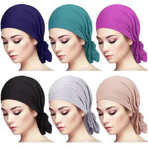 [Summervibes] 6Pcs/Set Pre-Tied Slip-On Women's Head Scarves,Solid Color Turban,Beanie Cap Head Wrap,Halloween Christmas Party Gifts,Hand Tools Kits